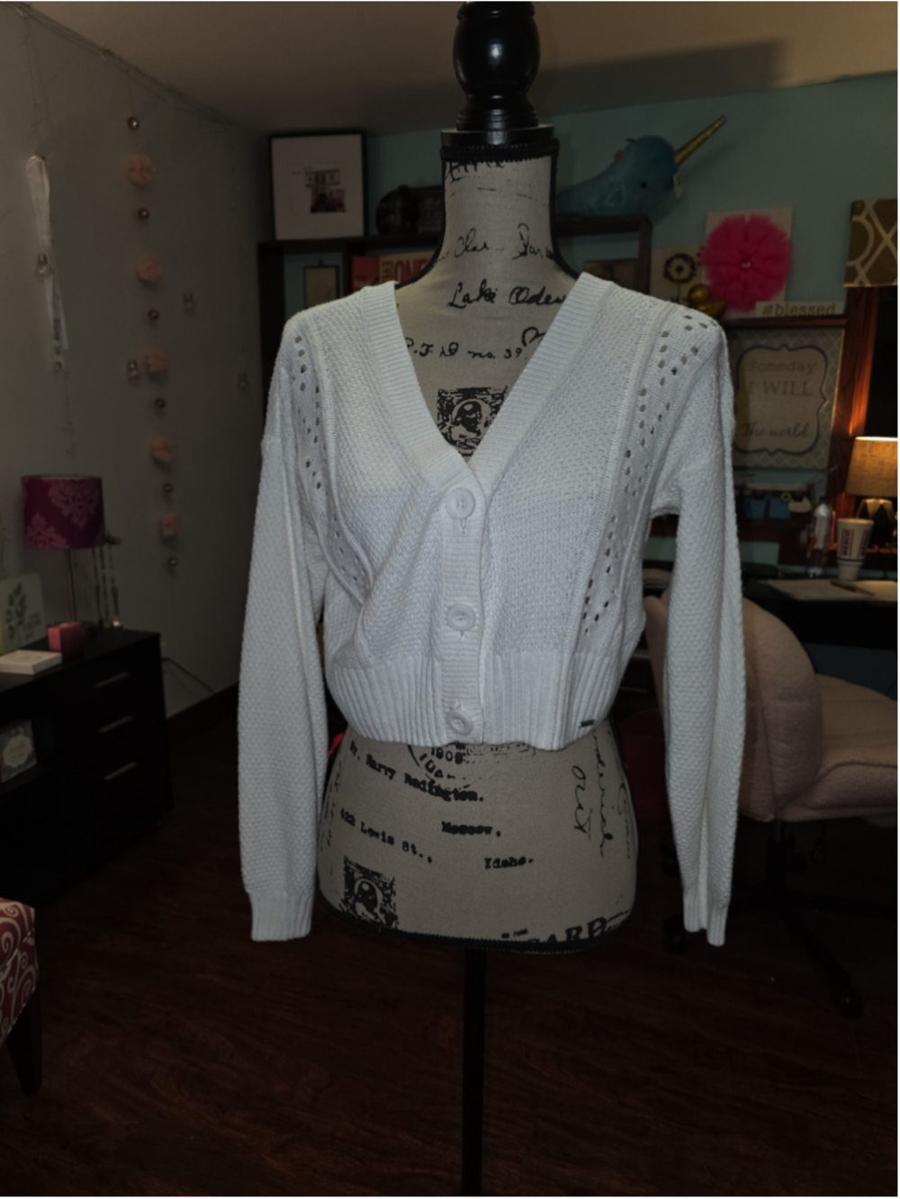 Hollister white cardigan sweater size small